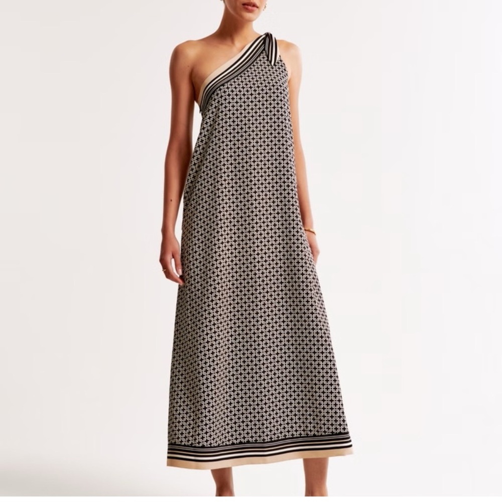 NWT Abercrombie One Shoulder Scarf Midi Dress - Picture 2 of 8